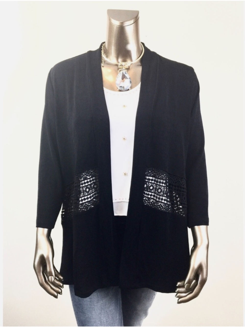 *NWT CLOSING-SALE CHICO'S $119 BLACK LACE DETAIL JACKET SIZE 1 ( M )